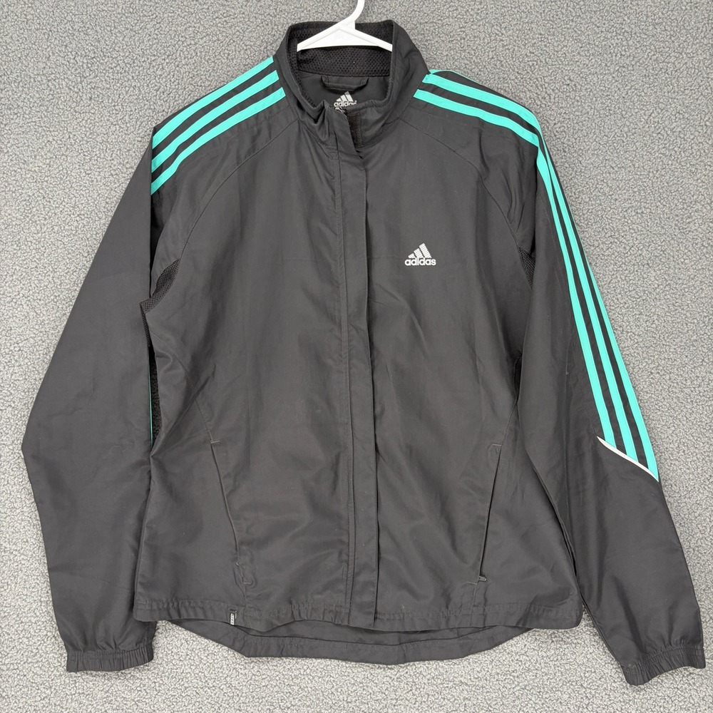 Adidas Clima365 ClimaProof Windbreaker Jacket Black Teal Stripes Womens Medium